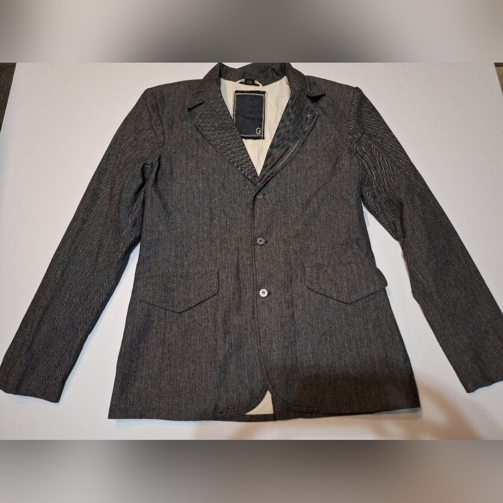 Guess  Denim 3 Button Blazer Sport Coat Size Large Iron Grey 100% Cotton NWT